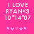 Pixelated text on bright pink background with animated heart symbols, displaying 'I LOVE RYAN<3 10'74'07' in white block letters.