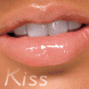Animated contact sheet showing two sequential frames of a close-up mouth with glossy lips and visible teeth, transitioning from 'Kiss' text to 'Kiss Me' text.