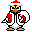 Pixel art contact sheet showing two frames of a cartoon penguin character in Santa attire with pose differences between left and right frames.