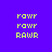 Pixelated text 'POWR' and 'RAWR' in yellow-green on blue background with red rectangular overlays shifting positions across frames.