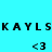 Pixelated text "KAYLS" and heart symbol '<3' on cyan, light blue, purple, and medium blue backgrounds in a four-quadrant