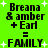 Green background with black text and white starbursts showing 'Breana & amber + Earl = FAMILY' in two identical with slight pixel variations