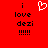 Red background with black text reading 'i love dezi !!!!!' and a white pixelated heart symbol above the text.