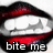 Red lips with white teeth and gray tongue, displaying 'bite me' text in two