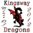 Pixelated icon with red and black dragon in mid-flight pose, surrounded by stylized text reading 'Kingway' above and 'Dragons' below on white background.
