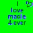 Green background with blue text reading 'I love macie 4 ever' and a pixelated heart symbol above the word 'love'.
