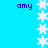 Blue background with vertical of white snowflakes and blue 'omy' text at four corners