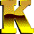 Pixelated letter K with gradient fill transitioning from brown at top to yellow at bottom, dark horizontal stripe across middle, black outline on left and right edges.