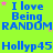 Bright green background with blue text repeating 'I love Being RANDOM' and 'Hollyp45', pink stars scattered throughout.