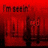 Red background with repeated 'I'm seein'' text above four showing a figure in motion, transitioning from raised arms to lowered arms