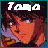 Pixelated anime-style character with brown hair and orange skin, wearing a blue top, under the text 'Tama' in white on left and teal on right