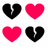 Pixelated heart icons and text dialogue on red and white backgrounds with gray section.