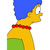 Pixelated character with blue hair, yellow skin, red bow tie, and green lower body in profile view against white background.
