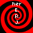Four identical red and black spiral patterns arranged in a , each containing white text reading 'her E. R. J.' vertically centered