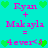 Pixelated turquoise background with pink text and green hearts forming a repeated pattern.