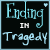 A contact sheet of 8 animated frames showing a static text design with light blue lettering on black background, each frame displaying the phrase "Ending IN Tragedy" with subtle variations in text outline and small heart symbols.