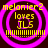 Four identical pixelated icons display yellow text on a dark background with pink concentric rings, each showing 'melonier2 loves JLS' and multiple exclamation marks.