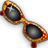 Pixelated sunglasses with multicolored frames and dark lenses on a white background.