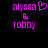 Pixelated text displays 'alyssa' with a heart symbol, an ampersand, and 'robby' in magenta on black background.