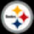 Animated sequence showing the Pittsburgh Steelers logo and 'GO' text with sequential lettering of 'Steelers' in yellow, red, blue, white, and orange on a black background.
