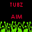 Red pixelated text 'TUBZ' and 'AIM' on black background with green pixelated grass-like shapes at bottom.