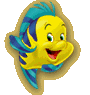 Animated yellow fish with blue stripes and fins, smiling in three distinct poses against a gray background.