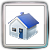 Pixelated icon of a small house with blue roof and white walls, featuring a blue door and single window, framed by a gray border.