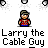Animated contact sheet of a pixel art character named Larry the Cable Guy in various poses and groupings with repeated text labels, displayed on a gray background with white sparkles.