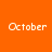 Four orange display the word 'October' in white pixelated text with varying dark circular gradients behind it