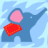 Static pixel art icon of a blue elephant holding a red heart against a light blue background with white cloud shapes.