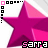 six pixelated pink star icons with black text reading 'sarra' below each, bordered by white and gray patterns