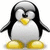 Pixelated penguin with black wings, white body, yellow beak and feet, standing against white background; adjacent black displays cyan text "I ♡ penguins!"