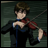 Pixelated anime-style character playing violin with red instrument, dark blue and black clothing, brown hair, against green striped background; right side displays 'Anime IM' and 'com' text.