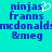 Pixelated text on cyan background with white heart symbol replacing 'o' in 'ninjas' on left side, identical text on right side without heart.