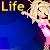 Pixelated cartoon character in pink dress with white dots, blonde hair, and red headband against blue background; yellow text "Life of the" appears above.