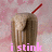 A pixelated drink with a red straw against a pink clouded background, displaying changing text in pink lowercase and uppercase letters.