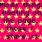 A static image with a bright pink background covered in yellow star patterns and repeated dark blue text.