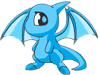 Four blue cartoon dragon icons arranged in a , each with distinct facial expressions and wing positions against a gray background
