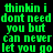 Green pixelated text on black background repeats 'thinkin i dont need you but can never let you go' in two identical