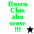Green pixelated text 'Bown Chic abo wow !!!' on white, gray, and black backgrounds with a black star and white star icon.