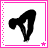 Four black silhouette figures in various poses within a pink dotted border grid, each frame showing distinct body positions and gestures.