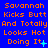 Blue background with orange text reading "Savannah Kicks Butt And Totally Looks Hot Doing It" in three , each containing multiple identical copies of the phrase