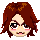 Pixel art avatar with brown hair showing multiple facial expressions including closed eyes, winking, and smiling against a gray background.