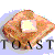 Animated toast icon with butter, showing slight variations in text and background across frames.