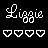 Pixel art display of 'Liggie' text above heart in white, pink, orange, yellow, green, blue, and purple on black background