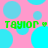 Pixelated green text 'TAYLOR' with a heart symbol appears twice on a pink background filled with light blue circles of varying sizes.