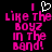 Pixelated pink text on black background reads 'I ❤️ like the boyz in the band!' with a white heart symbol replacing 'love' in the first frame.