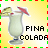 Pixelated image of a Pina Colada drink with lime and cherry garnish on yellow background bordered by red-green squares.