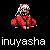 Pixel art character in red outfit with white hair and black accents, seated pose on solid black background beneath lowercase text.