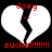 Two identical pixelated broken heart icons with red text 'Joey' above and 'sucks!!!!!!!!' below on black background.